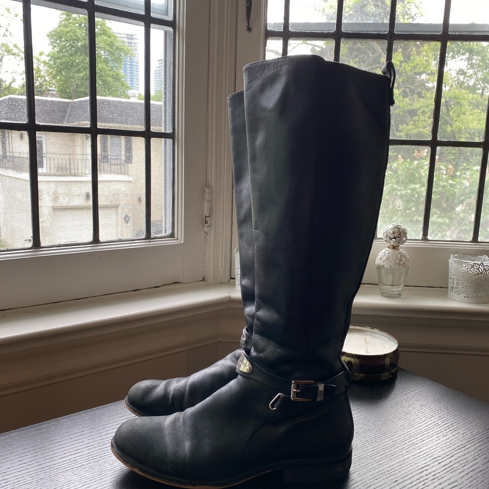 Michael Kors Black Leather Knee-High Riding Boots